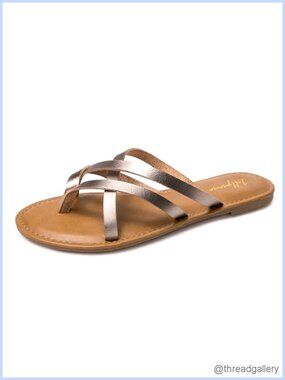 Women's Strappy Flat Sandals PU Leather Thong Memory Foam Casual Summer Shoes